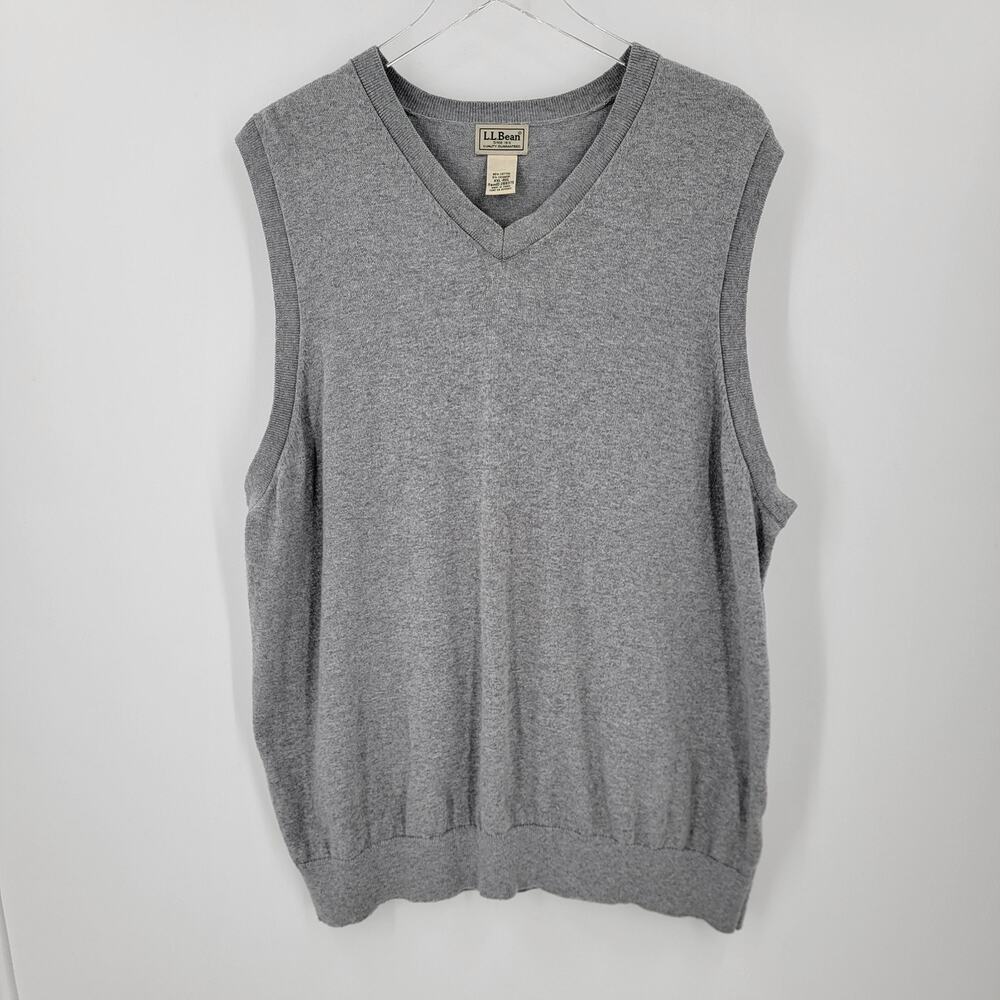 LL Bean Sweater Vest Mens XXL 2XL V Neck Cotton Cashmere Blend Gray